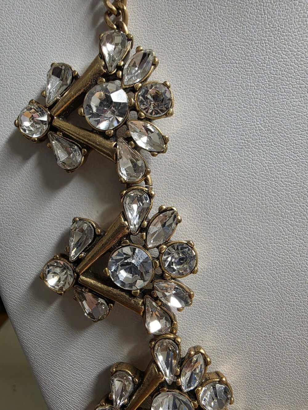 J Crew Brass Clear Crystal Triangle Cluster Statement Bib Necklace - Picture 6 of 8
